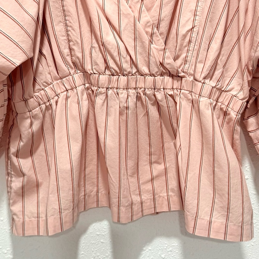 Free Assembly‎ 100% cotton Blush Pink Striped wrap Blouse L - Picture 7 of 11